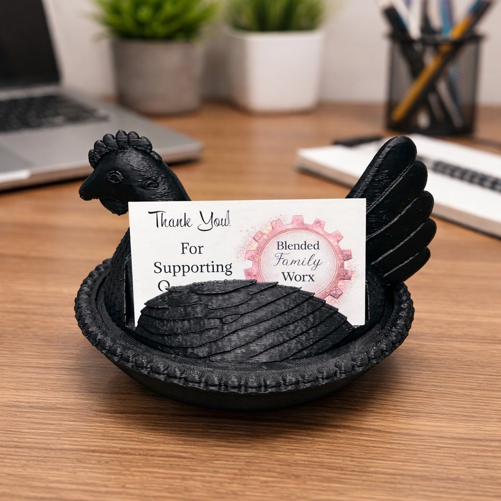 Hen on Nest HON Business Card Holder 3D Printed Desk Display Organizer - Black